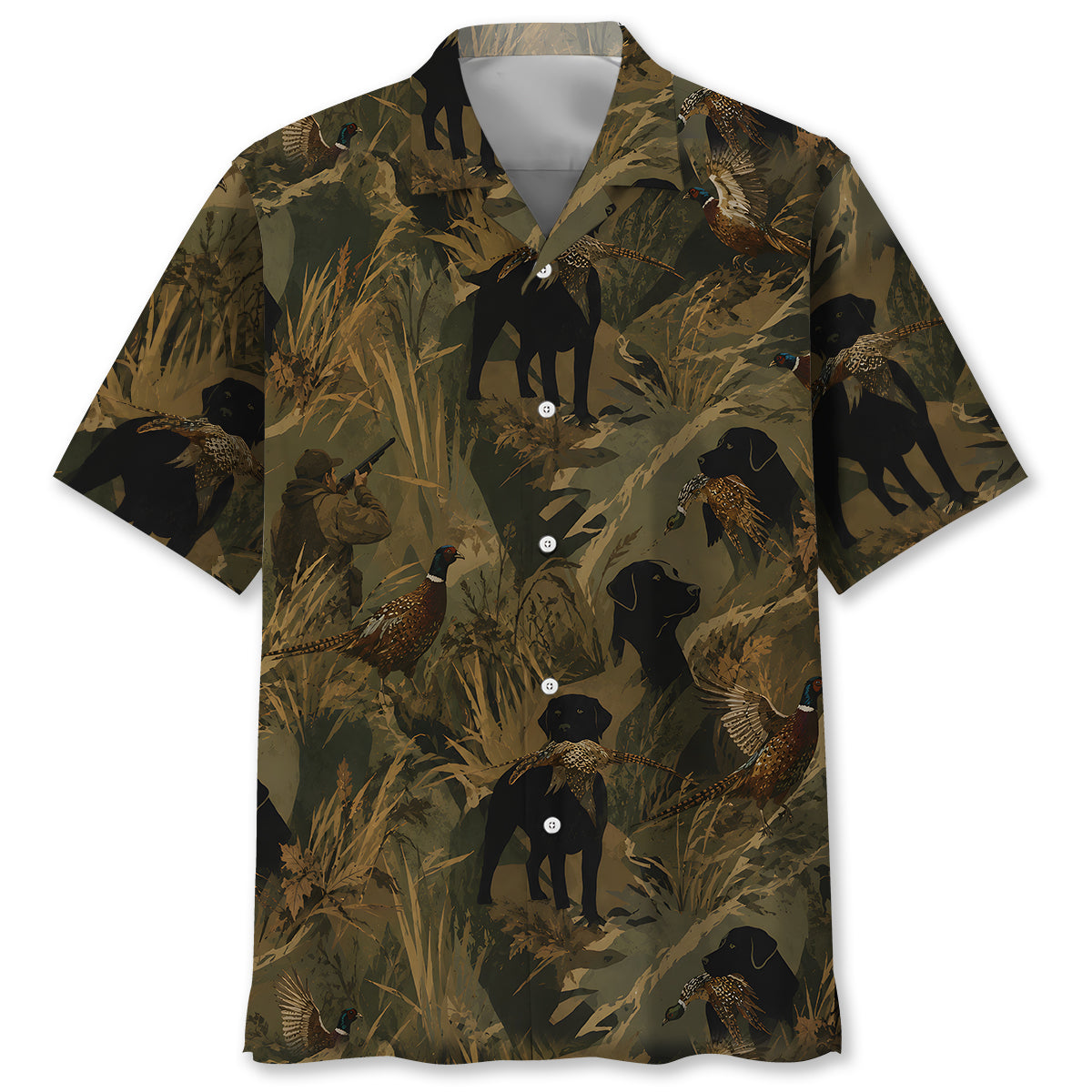 Wild Pheasant Retriever Camouflage Hawaiian Shirt