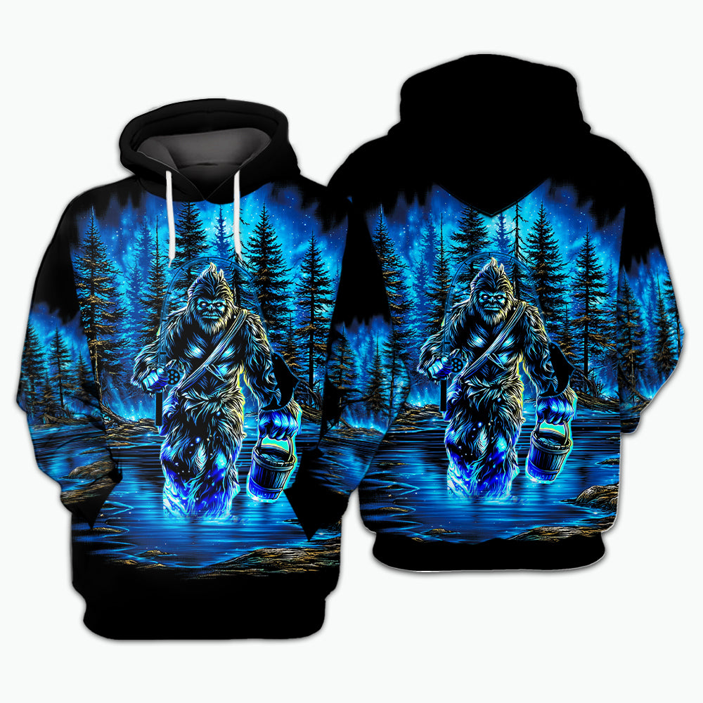 Bigfoot Fishing Blue Moon Light All Over Print Shirt