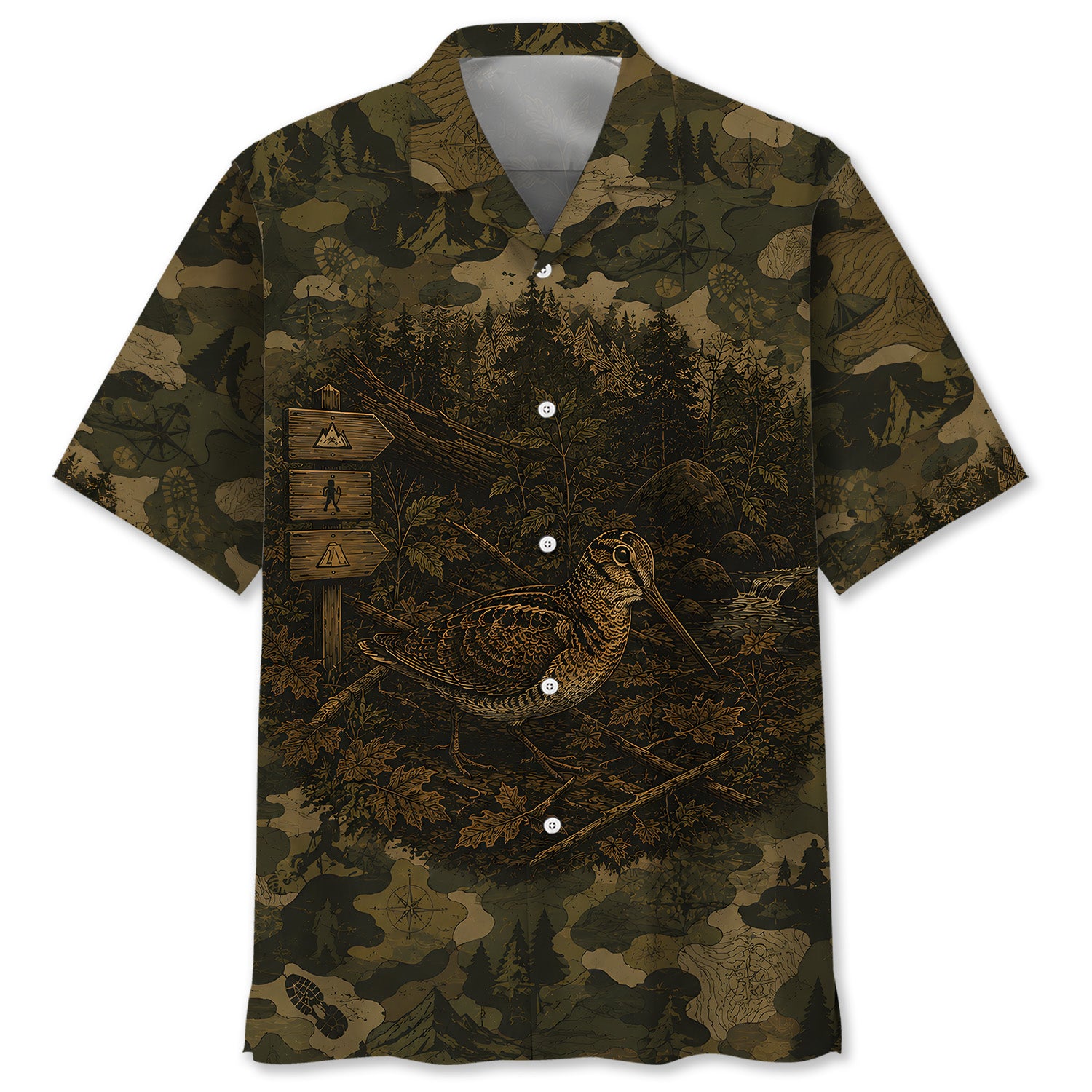 Woodcock Camouflage Dark Hawaiian Shirt