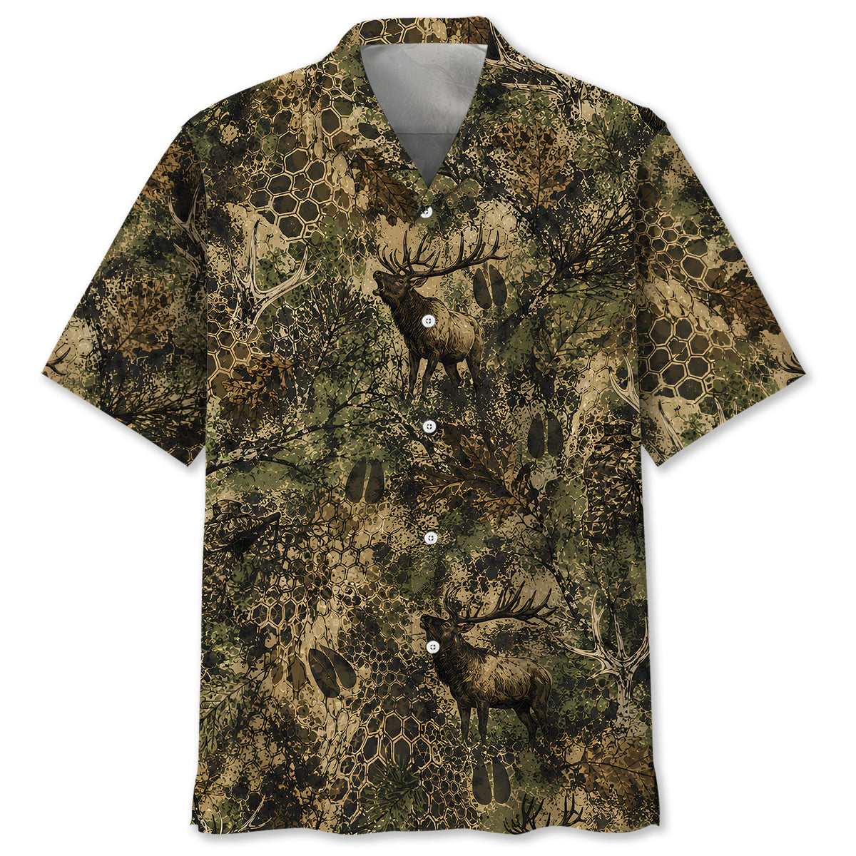 Elk Hunting Hex Camo Hawaiian Shirt