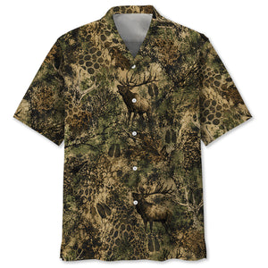 Elk Hunting Hex Camo Hawaiian Shirt
