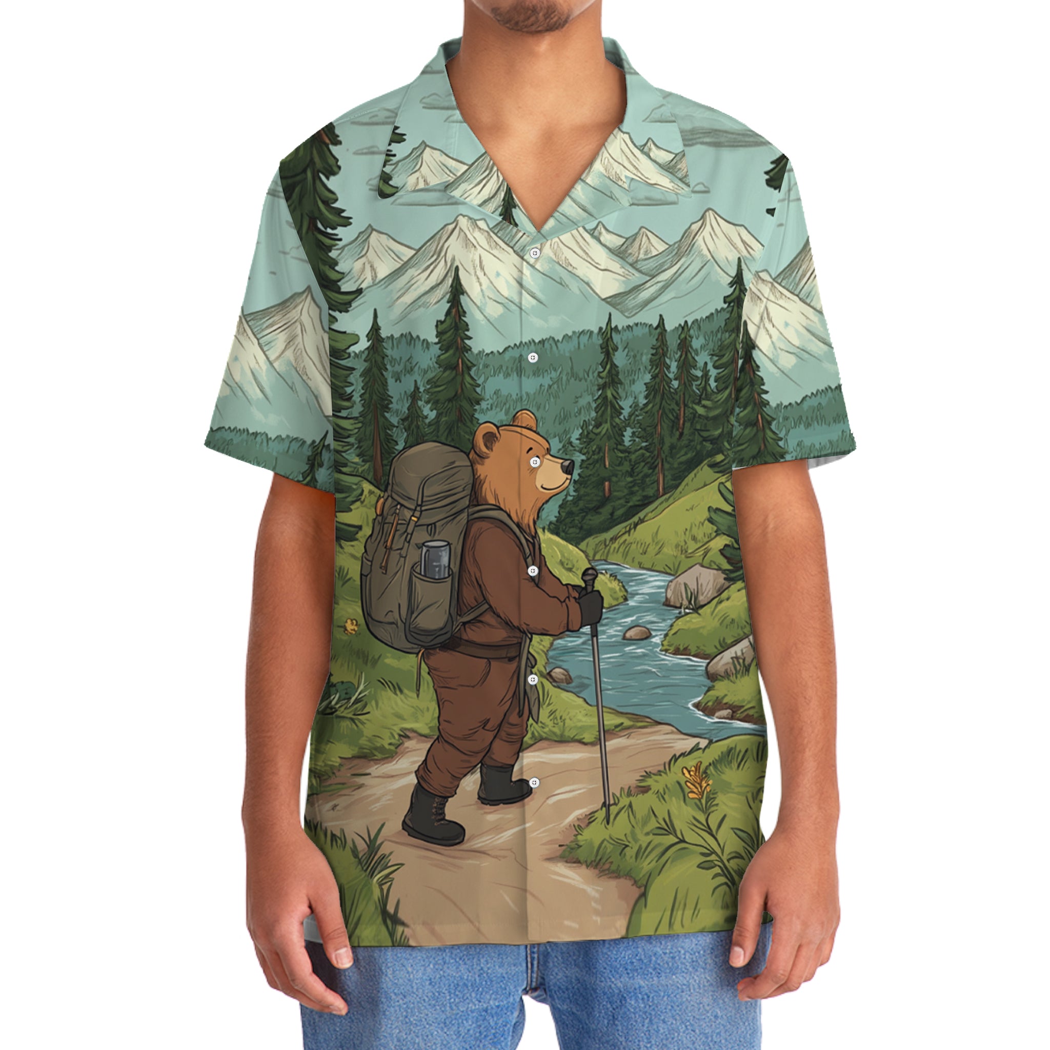 Hiking Bear Into The Forest I Go Hawaiian Shirt