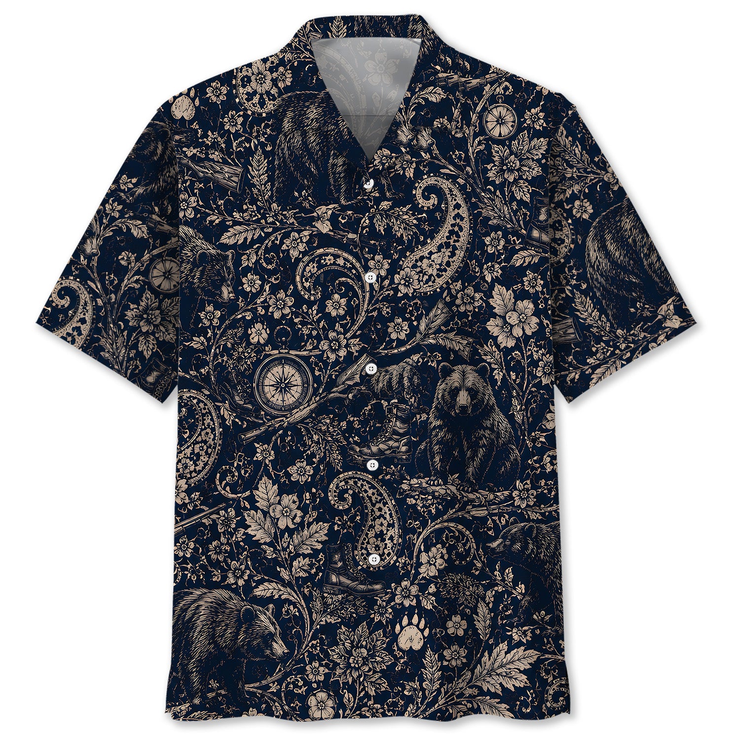 Midnight Bear Hunting Paisley Hawaiian Shirt