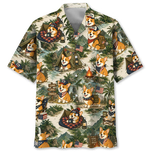 Funny Corgi Dog Camping Hawaiian Shirt