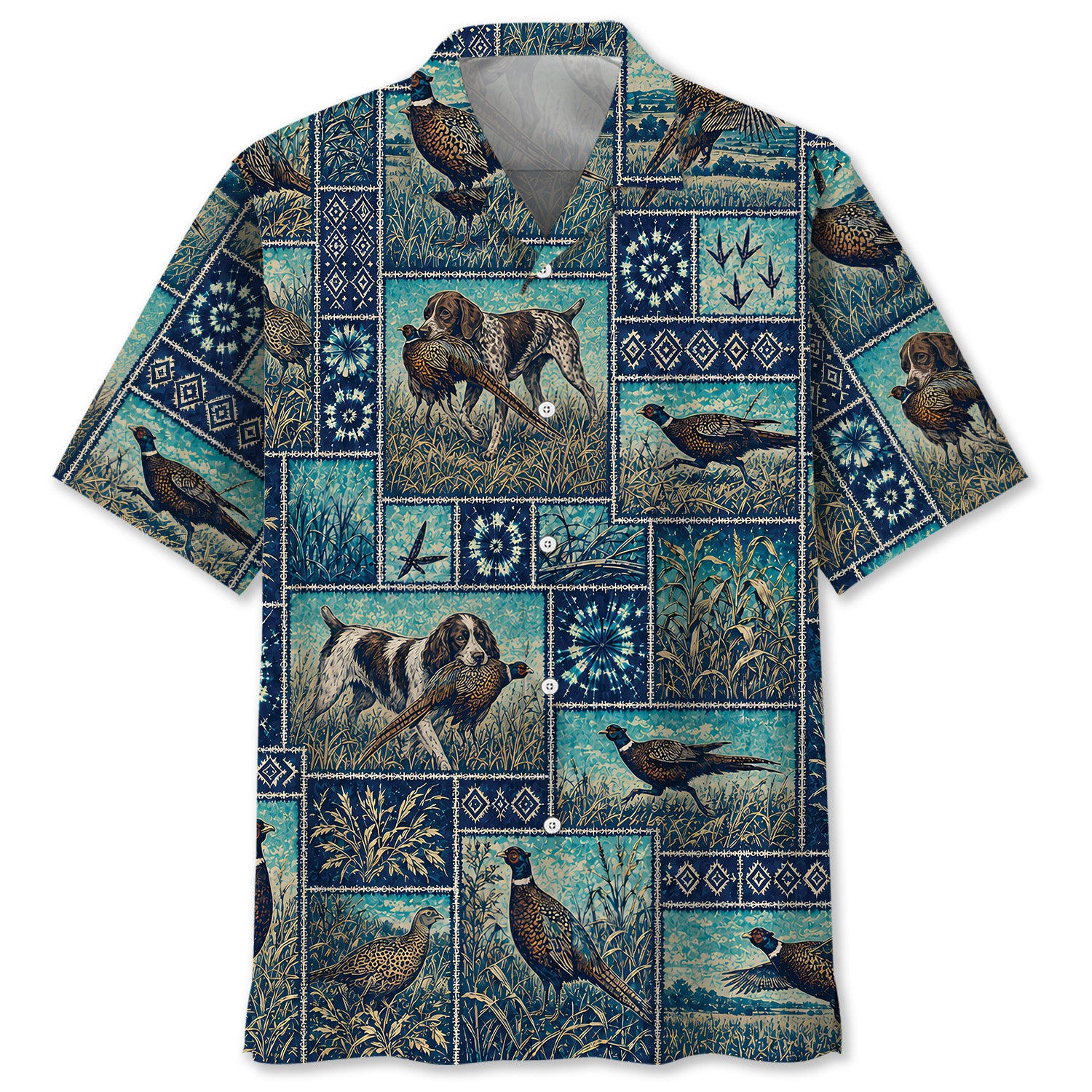Vintage Blue Pheasant Hunting Hawaiian Shirt