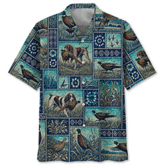 Vintage Blue Pheasant Hunting Hawaiian Shirt