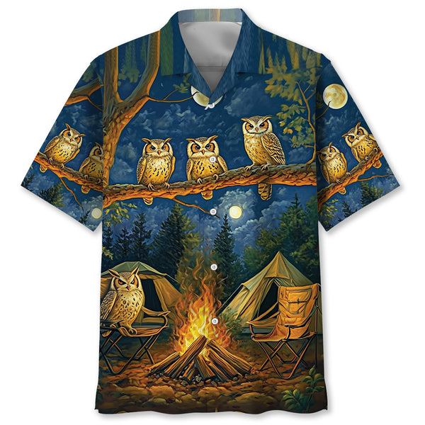 Campfire Night With Owls Art Hawaiian Shirt