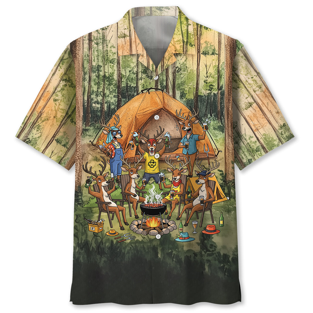 Friends, Fires, Fun Camping Crew Deer Hawaiian Shirt