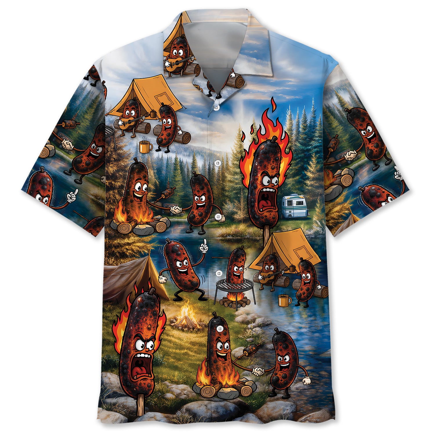Burnt Sausages Funny Camping Hawaiian Shirt