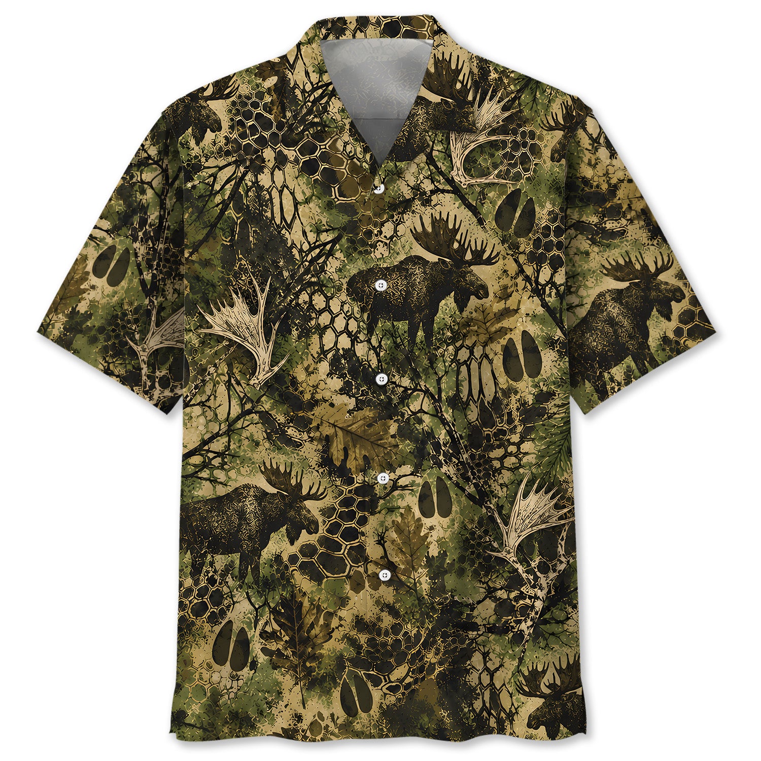 Moose Hunting Hex Camo Hawaiian Shirt