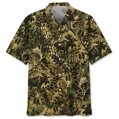 Moose Hunting Hex Camo Hawaiian Shirt