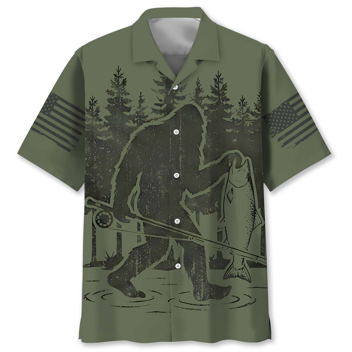 Bigfoot Fishing Funy Fisher Man Hawaiian Shirt