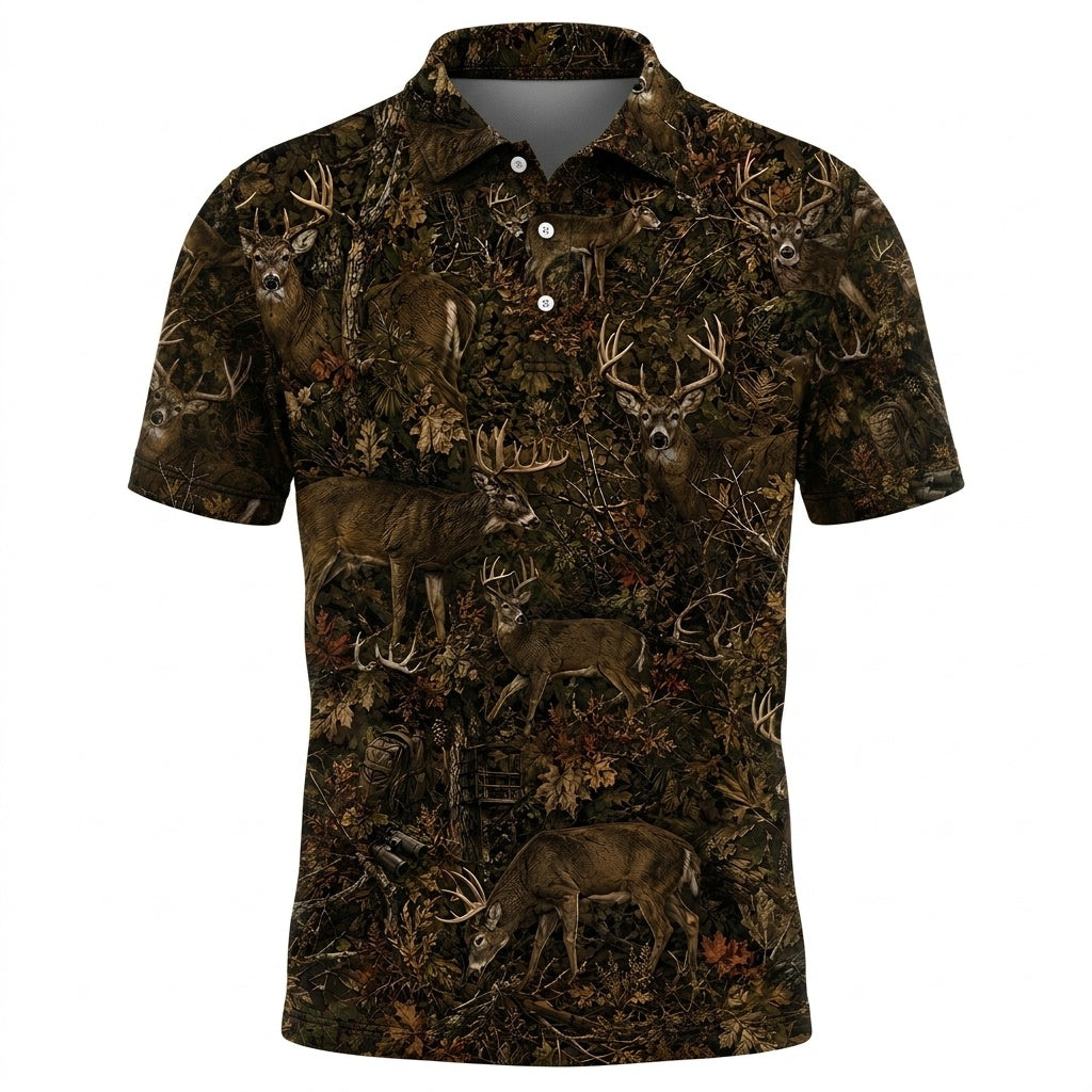 Deer Hunting Forest Camouflage Men Polo Shirt