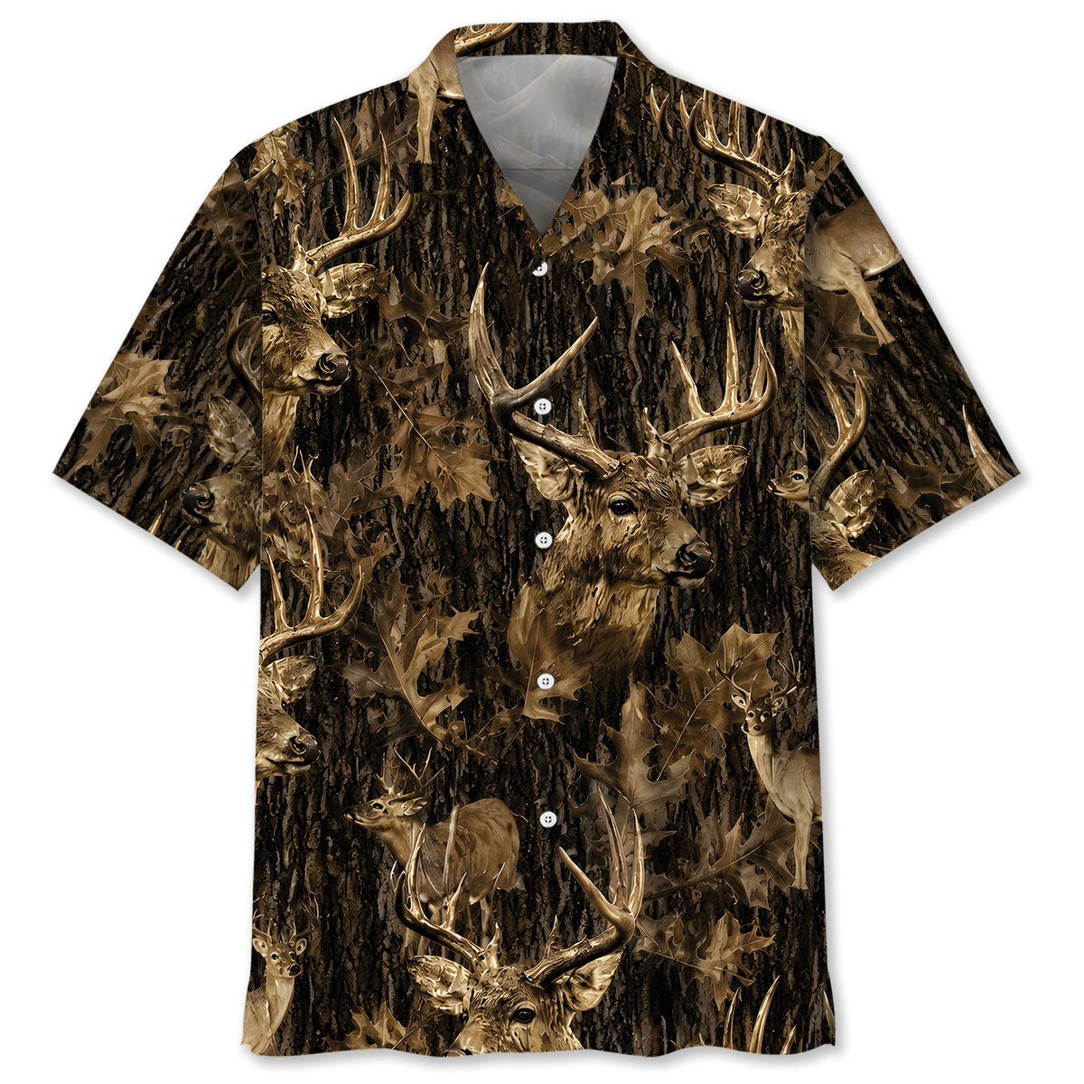 Vintage Deer Art Camo Hawaiian Shirt