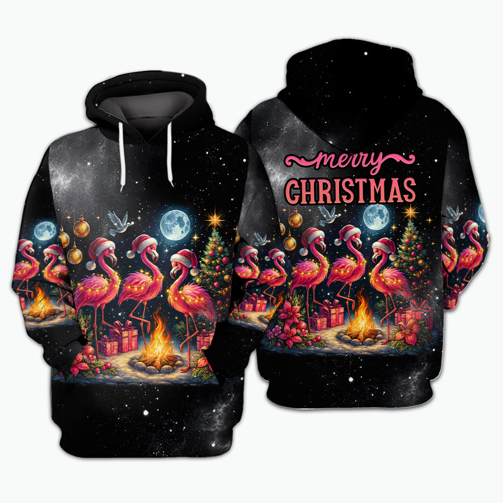 Merry Christmas Flamingo Camping All Over Print Shirt