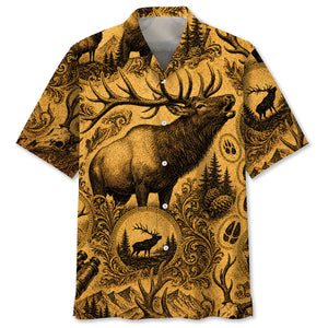 Elk Hunting Legend Vintage Art Hawaiian Shirt