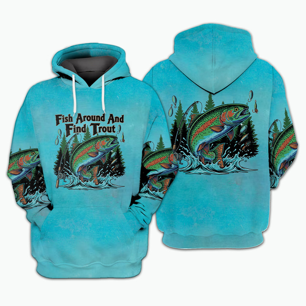 Fish Around And Find Trout Retro Graphic All Over Print Shirt