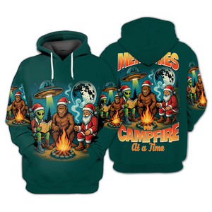 Funny Bigfoot Alien And Santa Making Memories One Campfire At A Time All Over Print Shirt