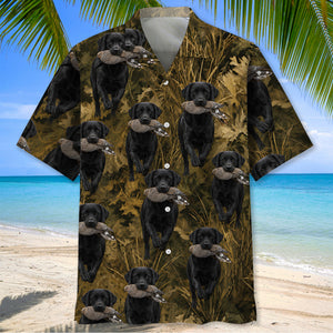 Camouflage Black Labrador Retriever Running With Mourning Dove Hawaiian Shirt