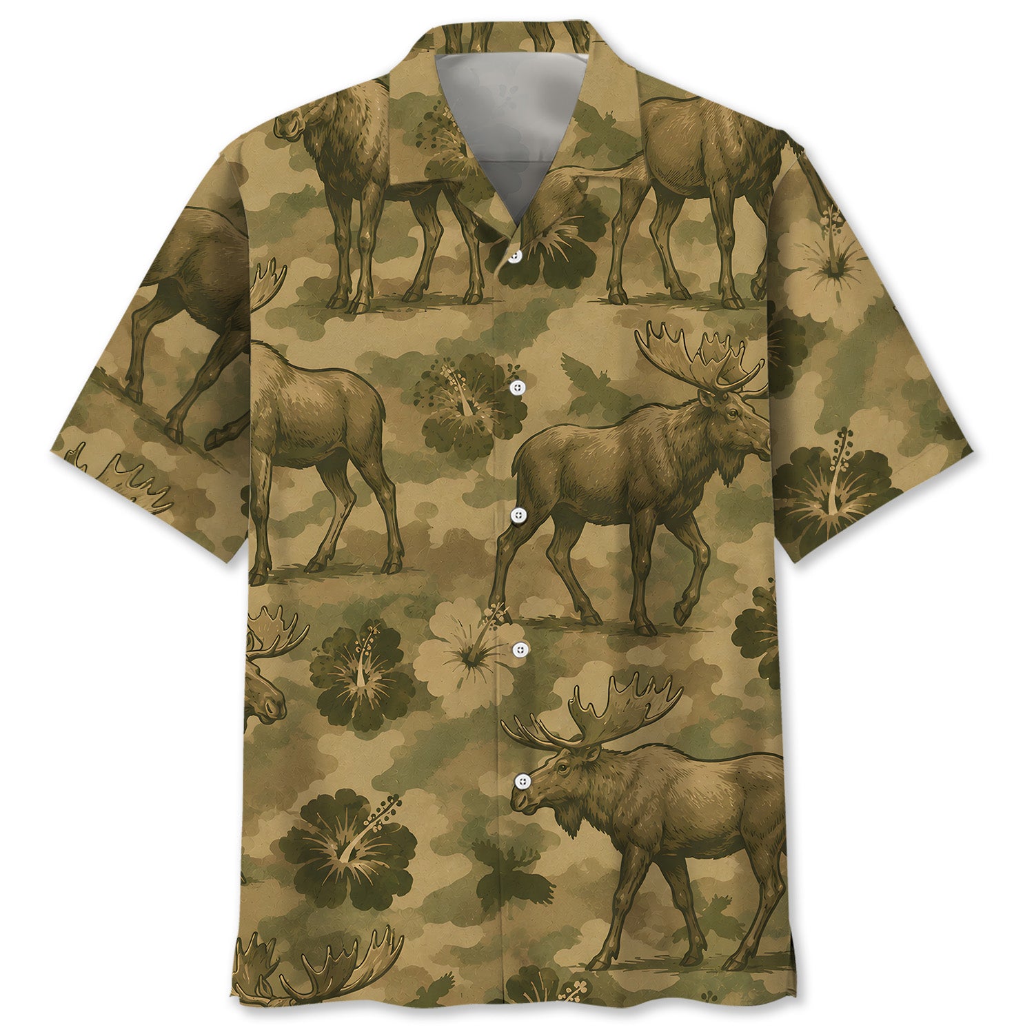 Moose Hibiscus Camouflage Hawaiian Shirt