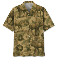 Moose Hibiscus Camouflage Hawaiian Shirt