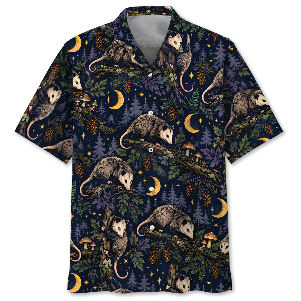 Moonlit Opossum Forest Pattern Hawaiian Shirt