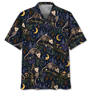 Moonlit Opossum Forest Pattern Hawaiian Shirt