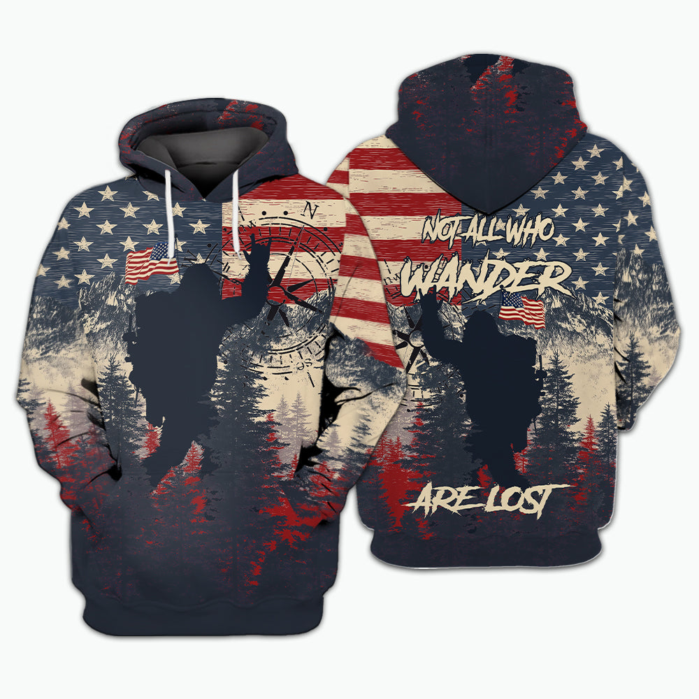 Vintage Patriotic Bigfoot Not All Who Wander All Over Print Shirt