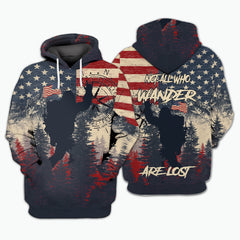 Vintage Patriotic Bigfoot Not All Who Wander All Over Print Shirt