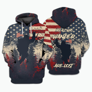 Vintage Patriotic Bigfoot Not All Who Wander All Over Print Shirt