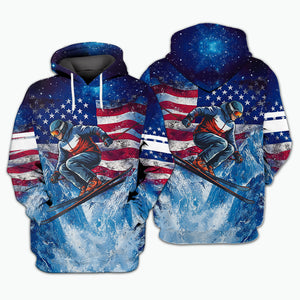 Patriotic USA Skiing Galaxy Winter All Over Print Shirt