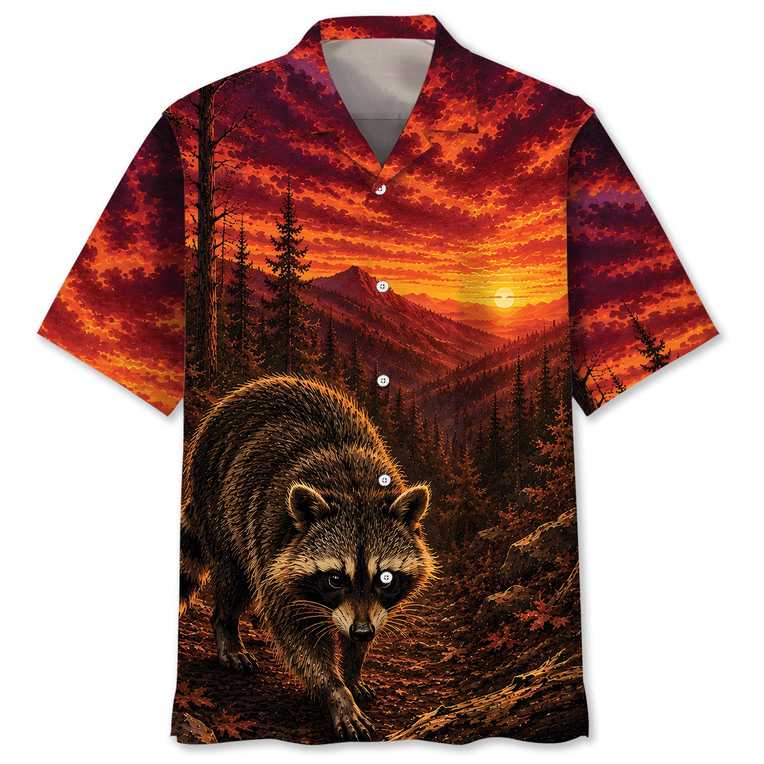 Raccoon Hunting Burnt Sky Hawaiian Shirt