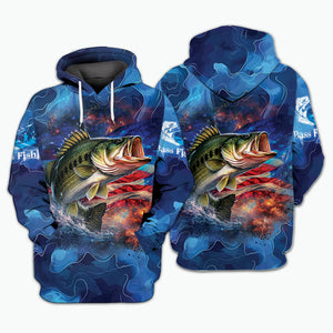 Blue Bass Fishing Patriotic All Over Print Shirt