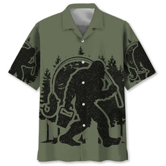 Bigfoot Fishing Green Military Hawaiian Shirt