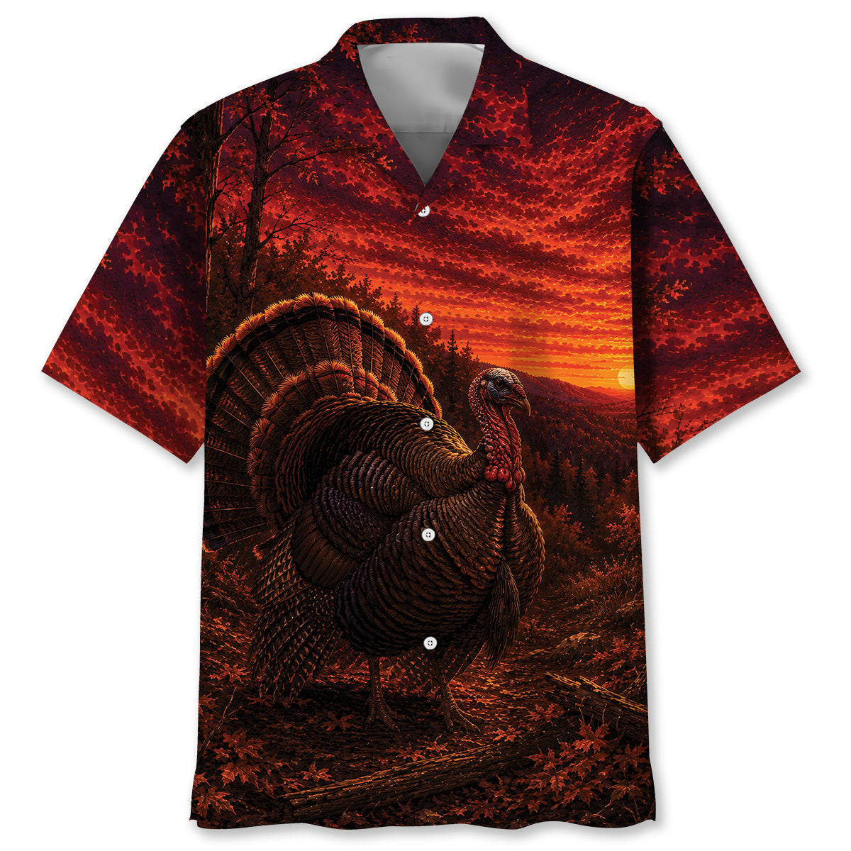 Turkey Hunting Burnt Sky Hawaiian Shirt