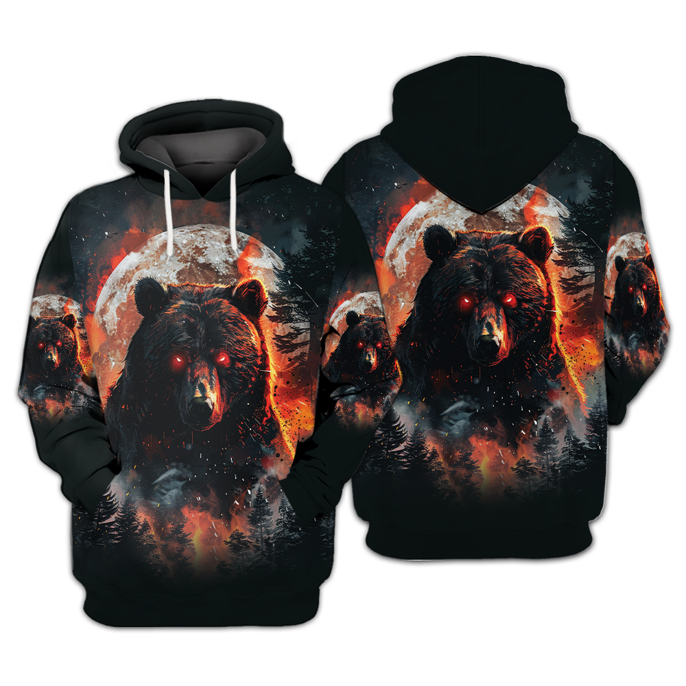 Fire Bear Adventure Dark Night Forest All Over Print Shirt