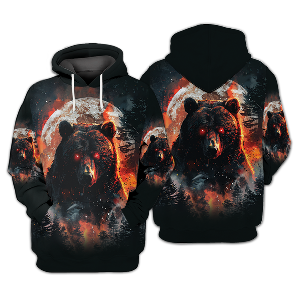 Fire Bear Adventure Dark Night Forest All Over Print Shirt