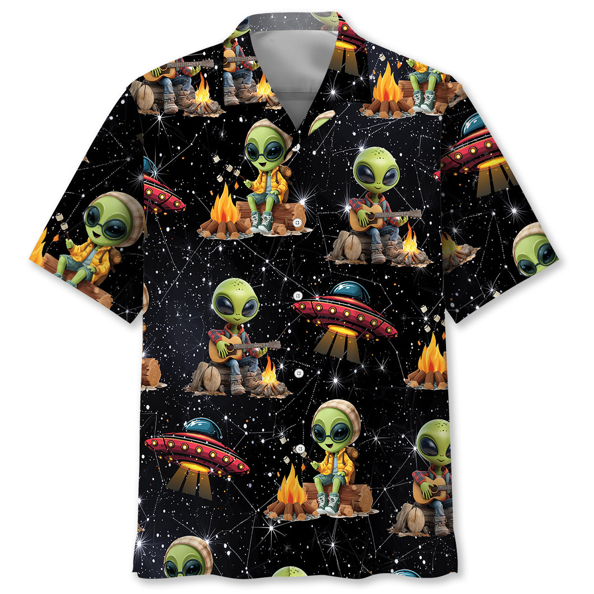 Cosmic Alien UFO Camping Hawaiian Shirt