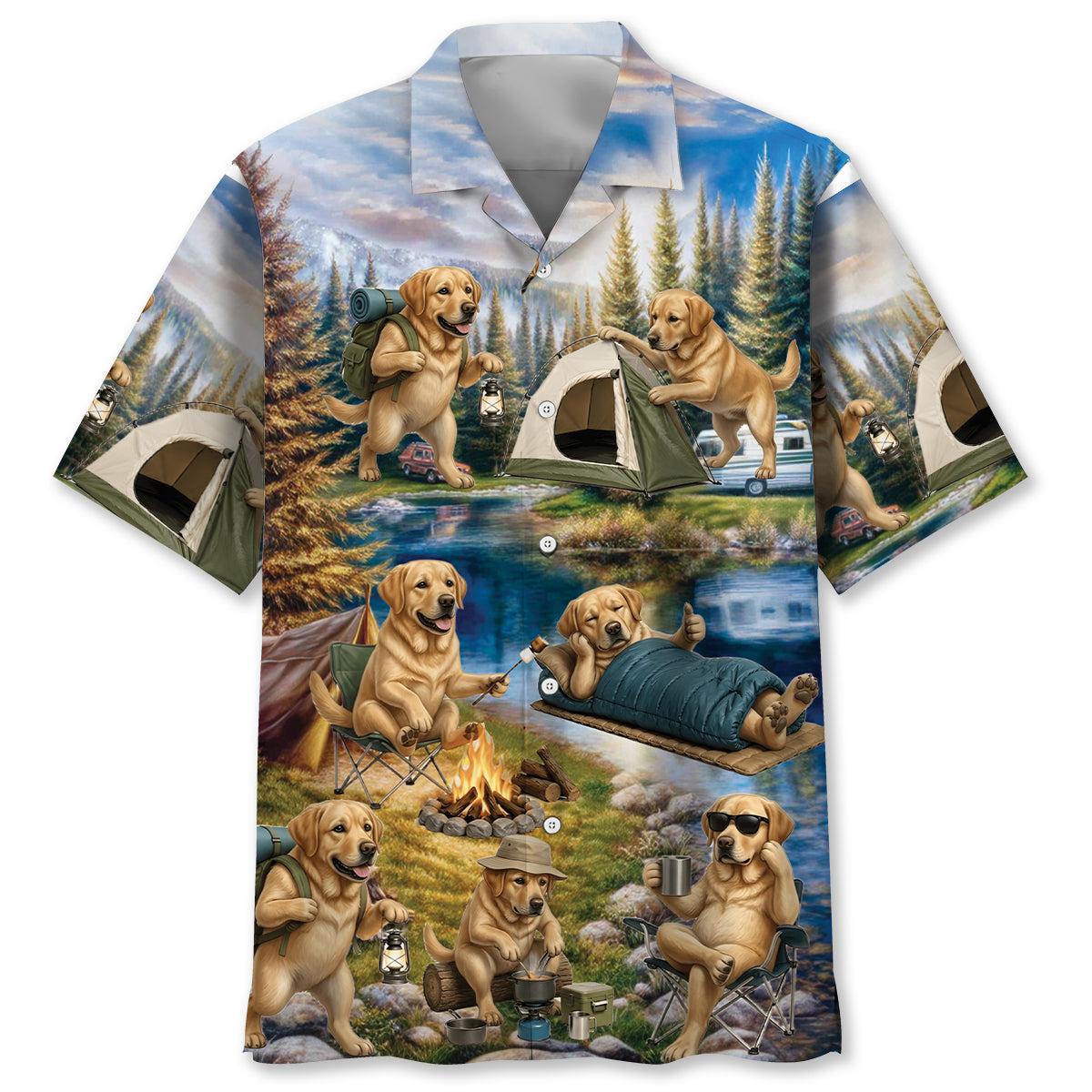 Labrador Retriever Dog Funny Camping Hawaiian Shirt