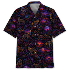 Midnight Coyote Neon Hawaiian Shirt