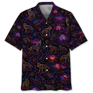 Midnight Coyote Neon Hawaiian Shirt
