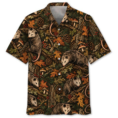 Autumn Woodland Opossum Tapestry Hawaiian Shirt