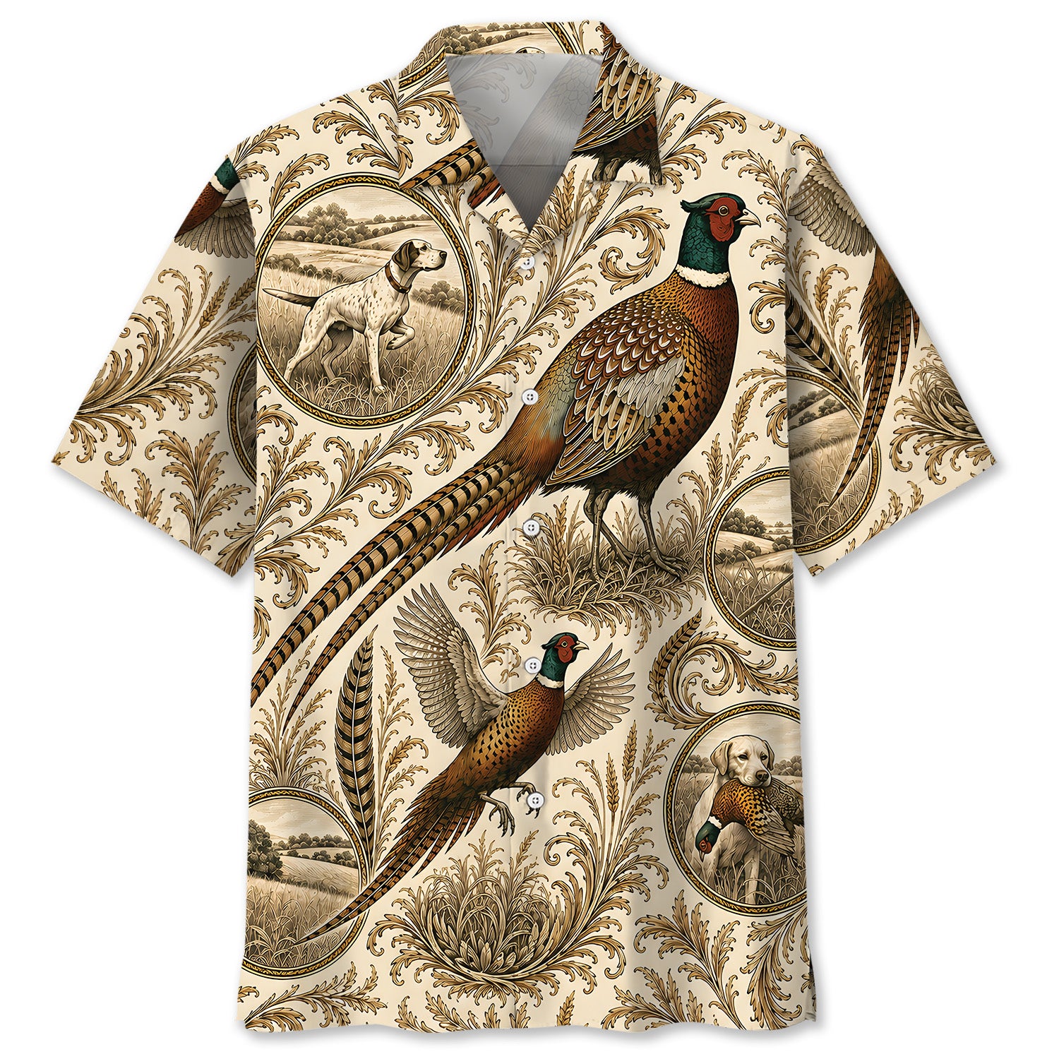 Vintage Pheasant Hunting Toile Hawaiian Shirt