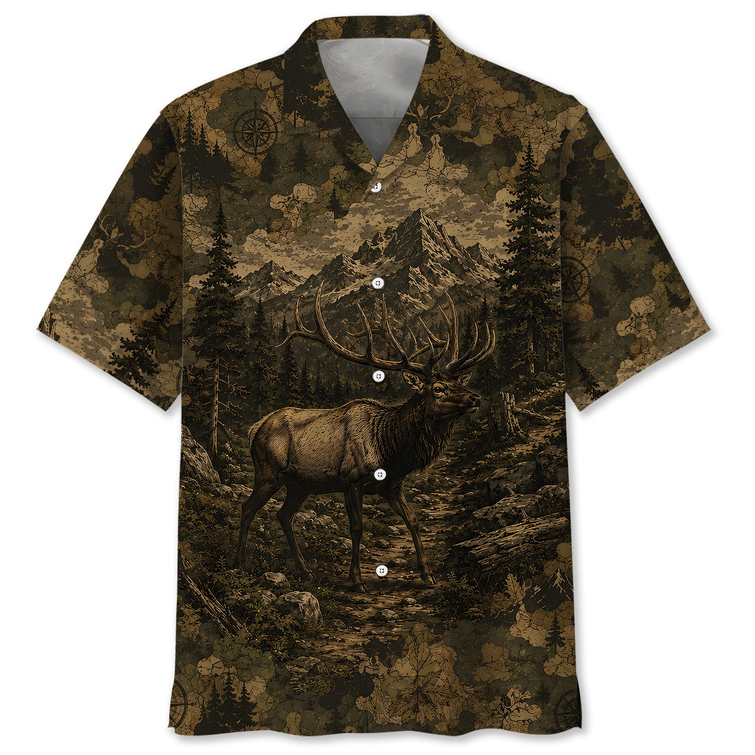 Elk Forest Camouflage Dark Hawaiian Shirt