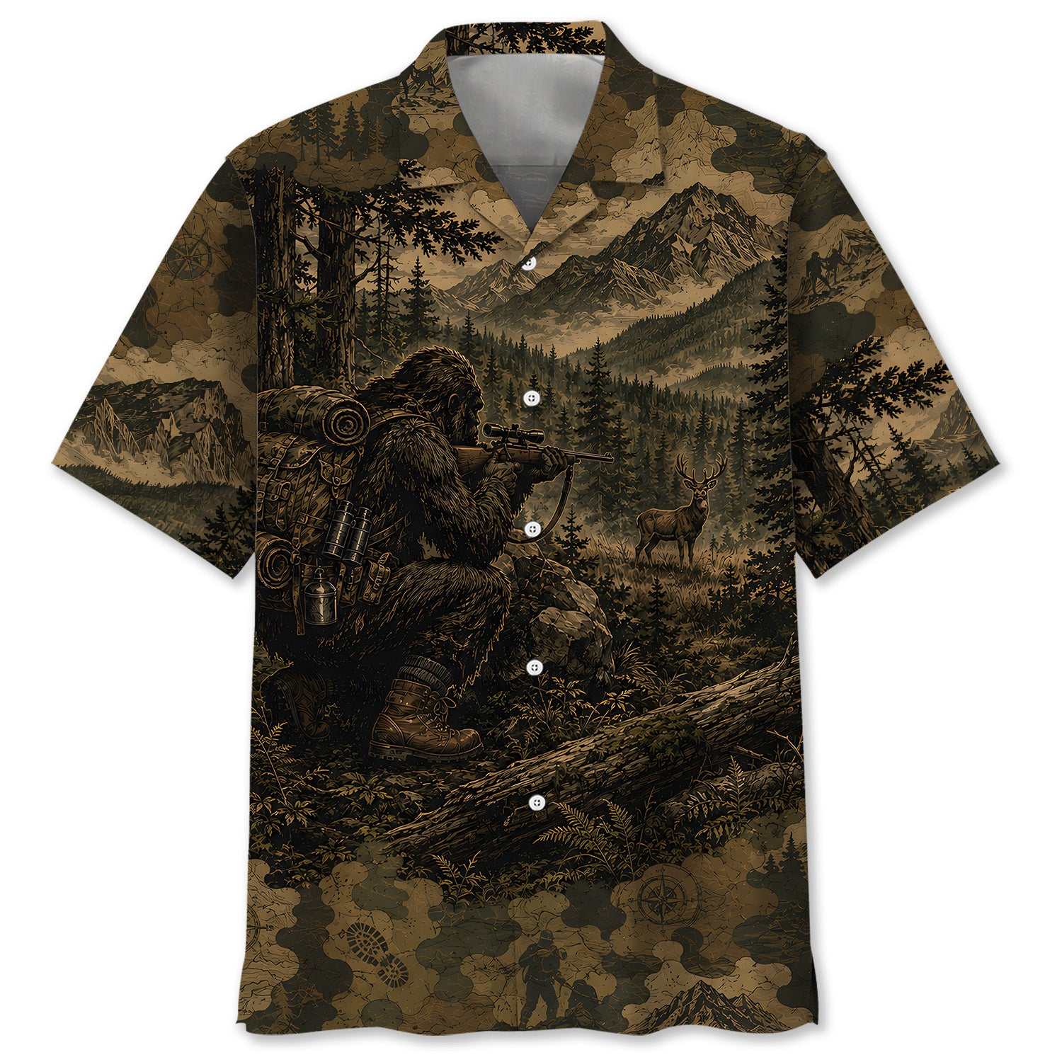 Bigfoot Deer Hunting Camouflage Funny Hawaiian Shirt