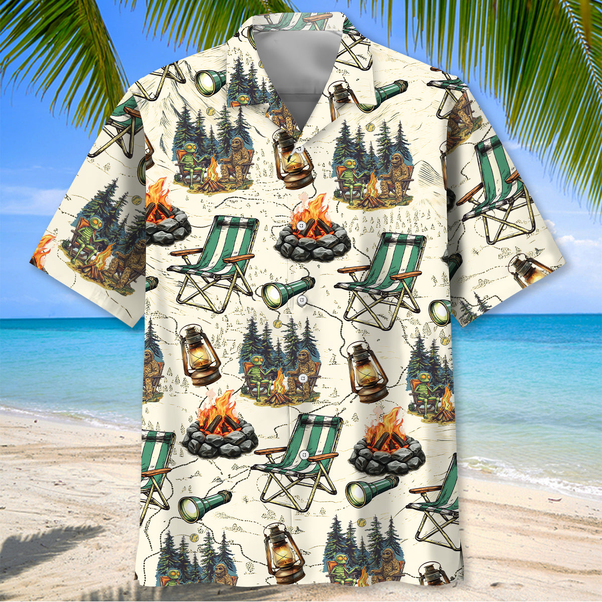 Alien And Bigfoot Camping Hawaiian Shirt