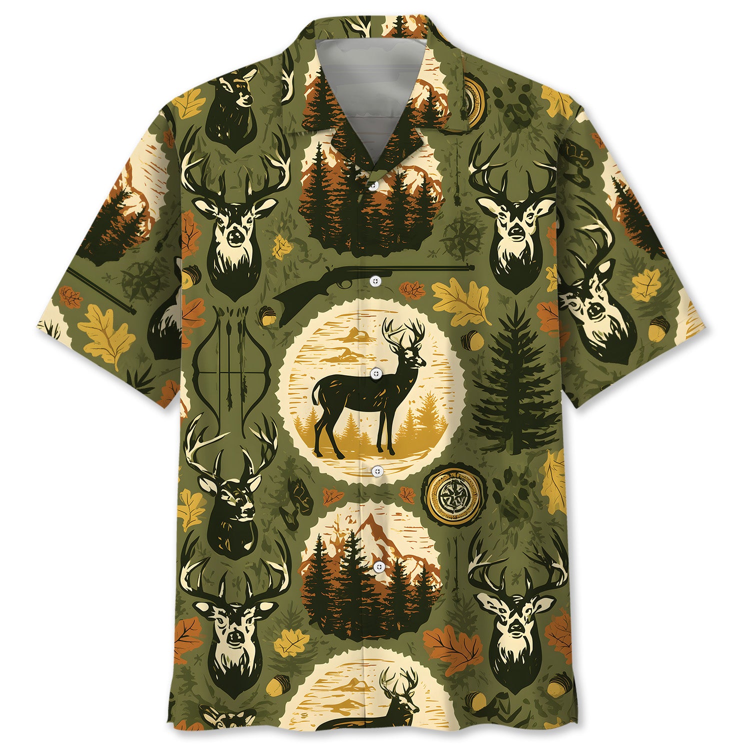 Retro Deer Hunting Badge Forest Hawaiian Shirt