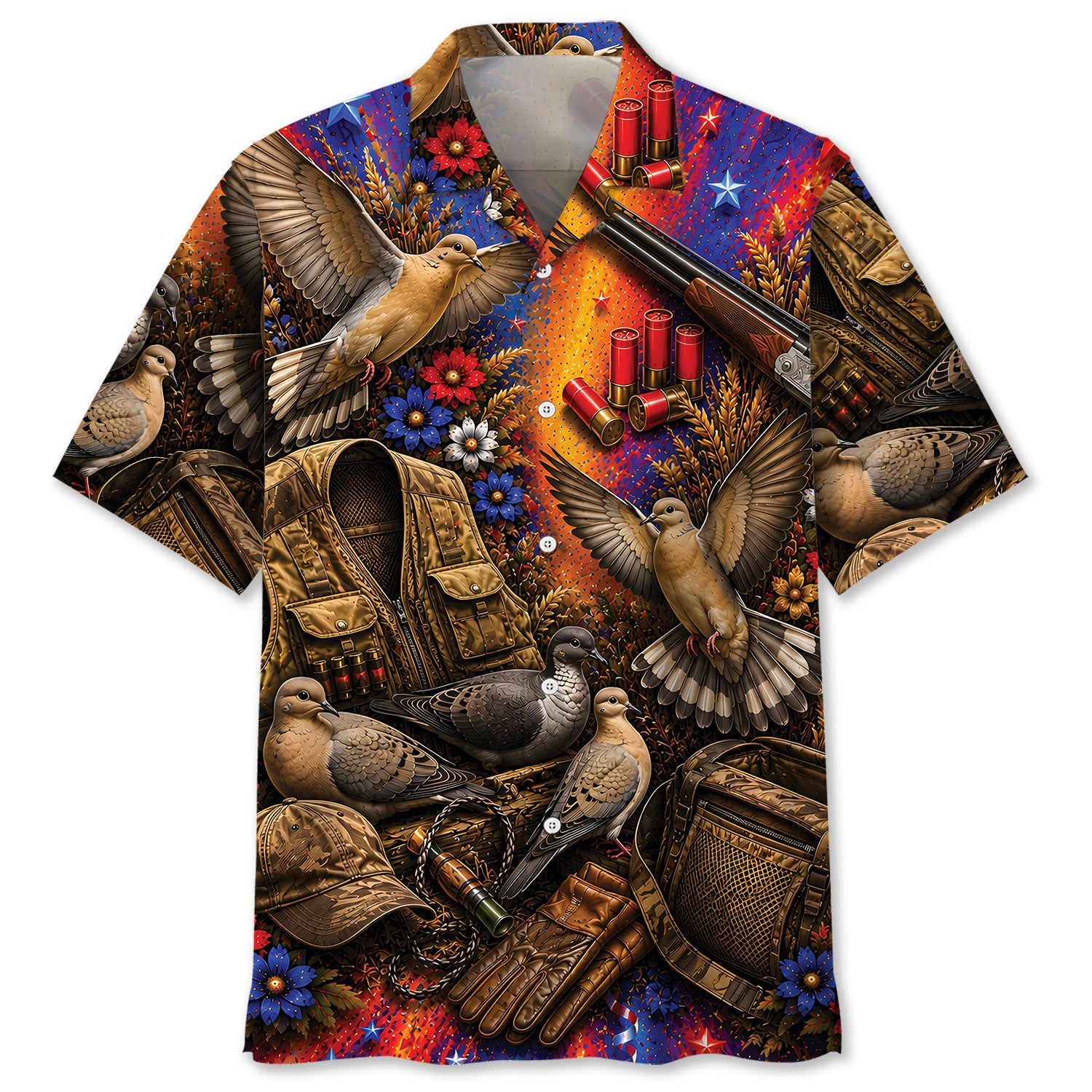 Colorful Dove Hunting Vintage Art Hawaiian Shirt