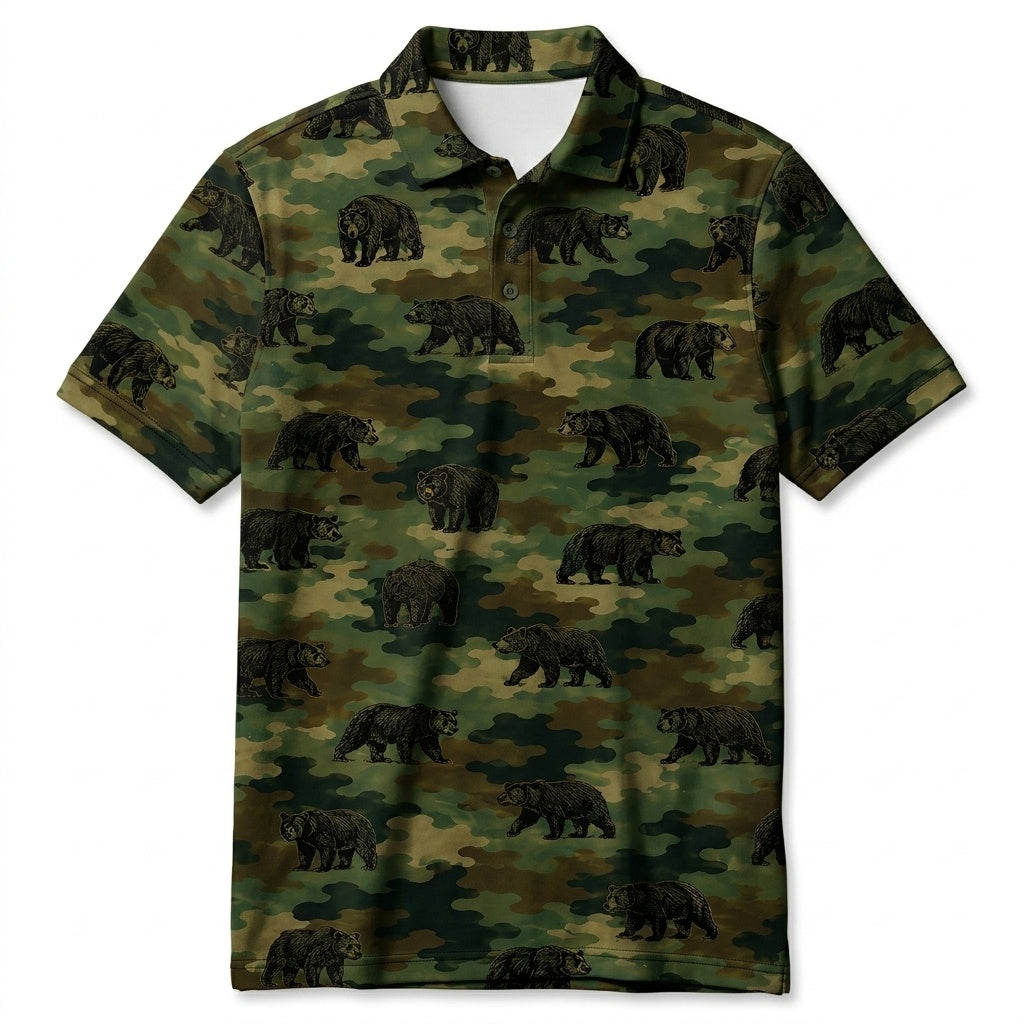 Black Bear Camouflage Millitary Men Polo Shirt