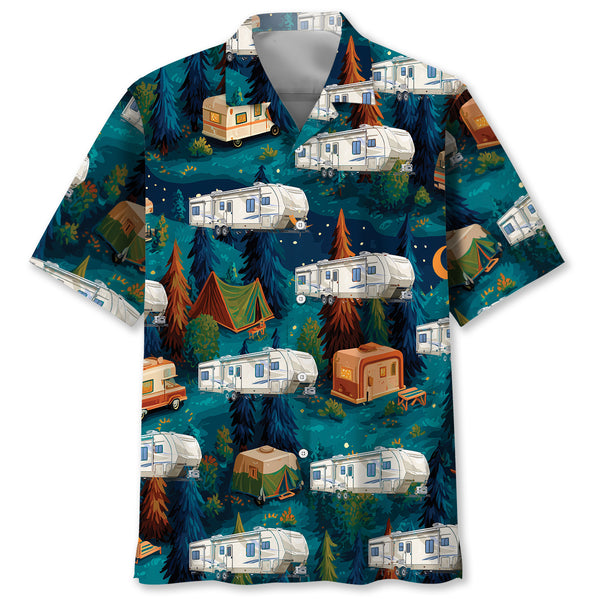 Night Forest Fiffth-Wheel Trailer Hawaiian Shirt